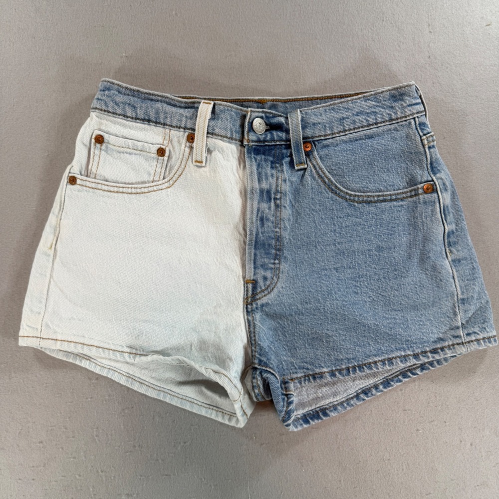 Levi's 501 Two-Tone Denim Shorts Women's 27 Blue White Button Fly
